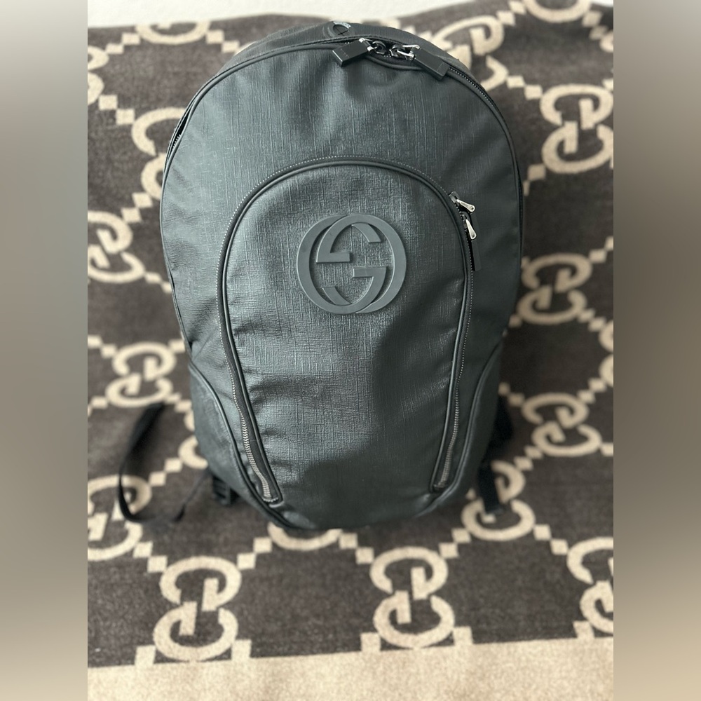 AUTHENTIC GUCCI GG INTERLOCKING G BLACK BACKPACK 223705